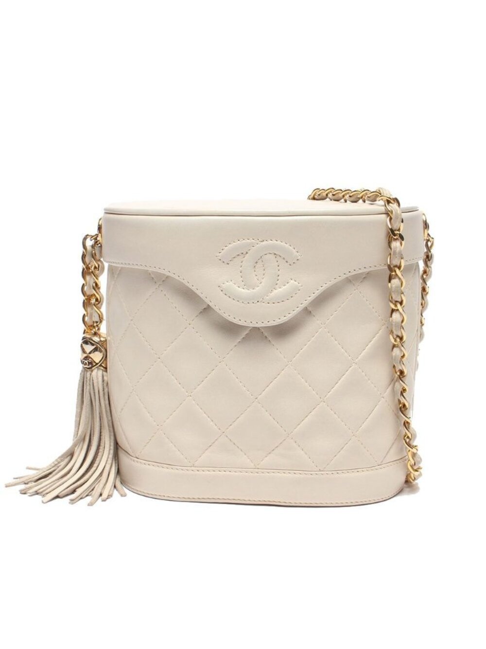 Chanel Chain Shoulder Bag Vanity Case Gold Quilted Single Lambskin